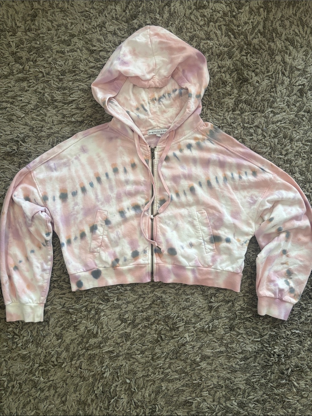 Young Fabulous & Broke Pink Tie-Dye cropped Zip Hoodie